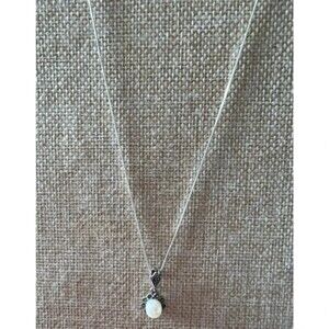 925 Sterling Silver Authentic Pearl & Marcasites Necklace 18” Drop Dainty EUC